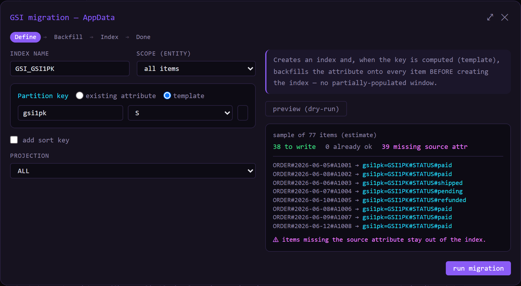 Add a GSI without a migration script